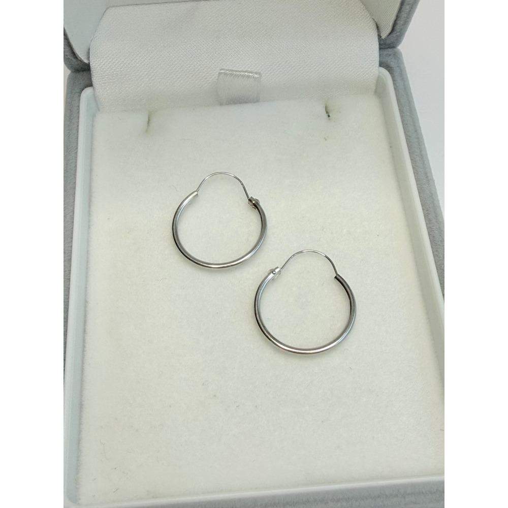 14K White Gold Thin Hoop Earrings